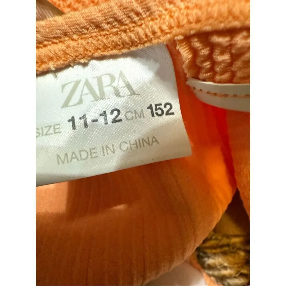 Zara Girls Crinkle Textured Cutout Side One-Piece Swimsuit Orange Size 11-12